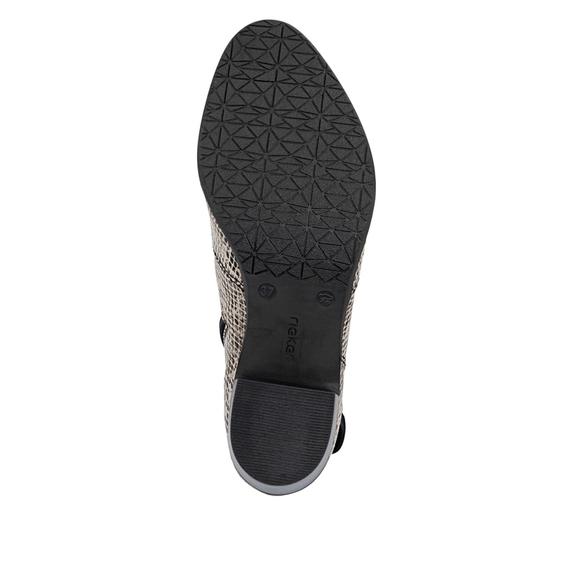 Beige-schwarze Rieker Damen Stiefeletten Y2066-64 mit Deko-Kette. Schuh Laufsohle.