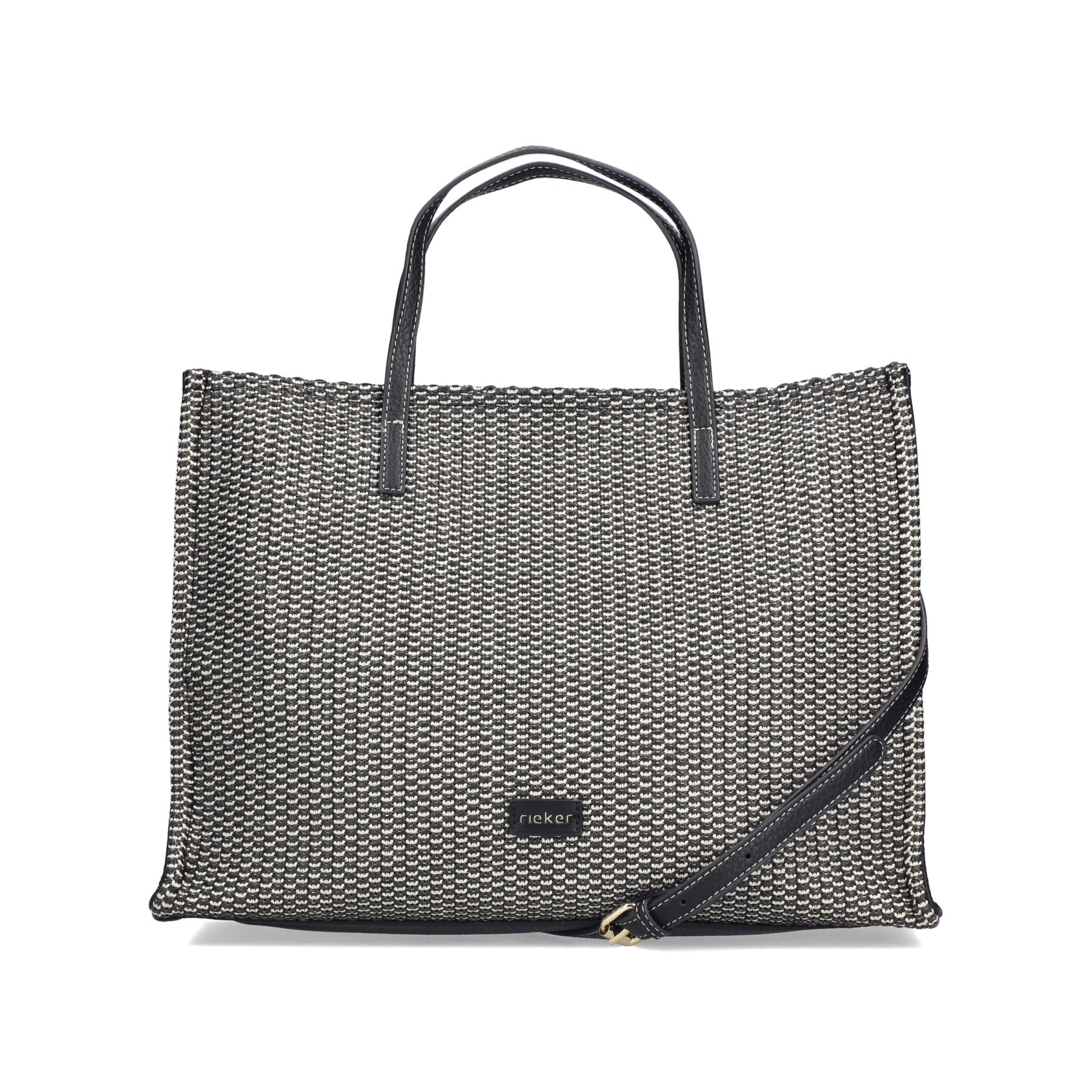 Sac à main Rieker H1074-92 noir avec fermeture éclair et bandoulière amovible et ajustable. Devant.