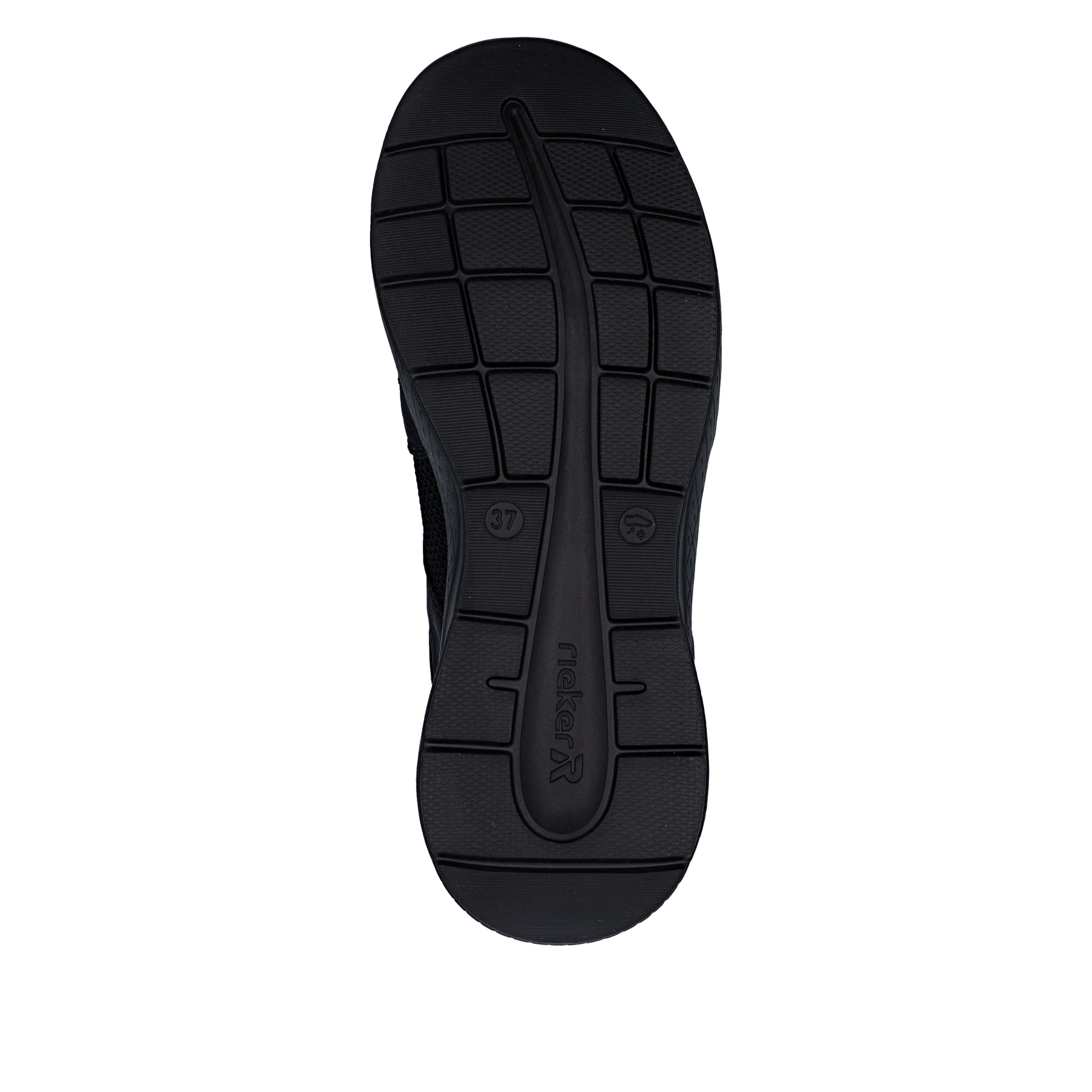 Mocassins Rieker noirs femmes M8550-00 avec membrane RiekerTEX hydrofuge. Semelle extérieure de la chaussure.