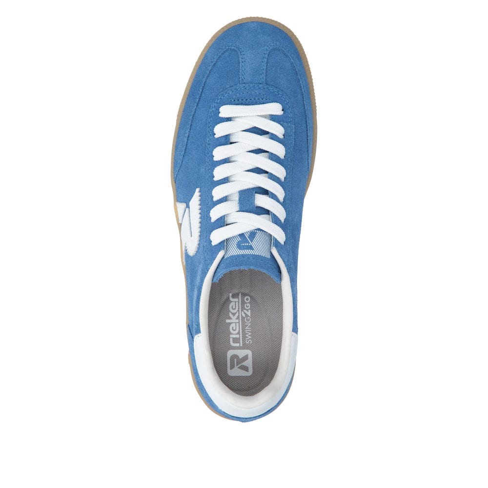 Baskets basses Rieker bleues pour homme U2200-12 avec lacets. Chaussure vue de dessus.