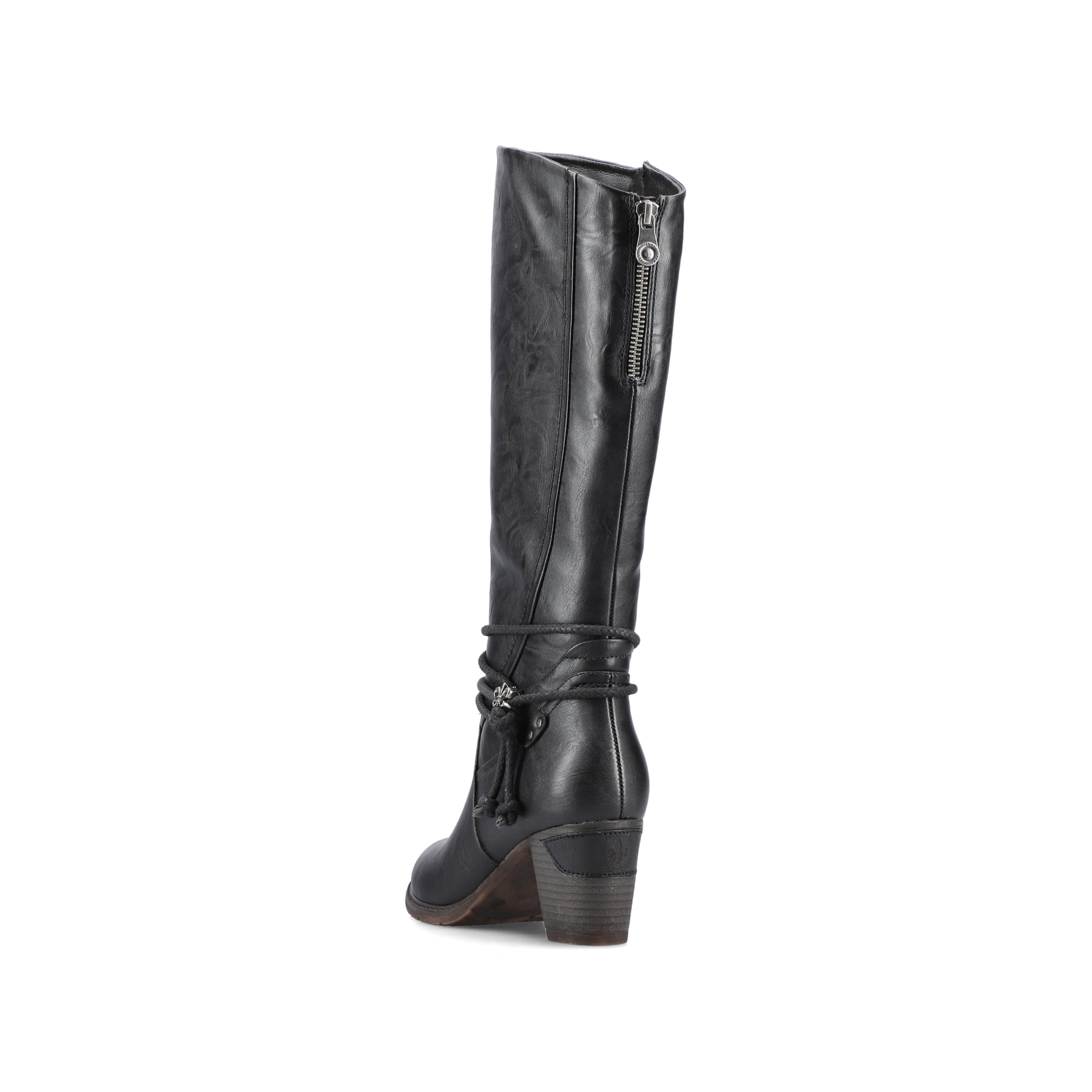Tiefschwarze Rieker Damen Hochschaftstiefel 96059-00 mit einer robusten Profilsohle. Schuh von oben