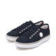 Blaue Rieker Damen Sneaker Low M2926-14 mit Schnürung sowie weißem Logo. Schuhpaar seitlich schräg.