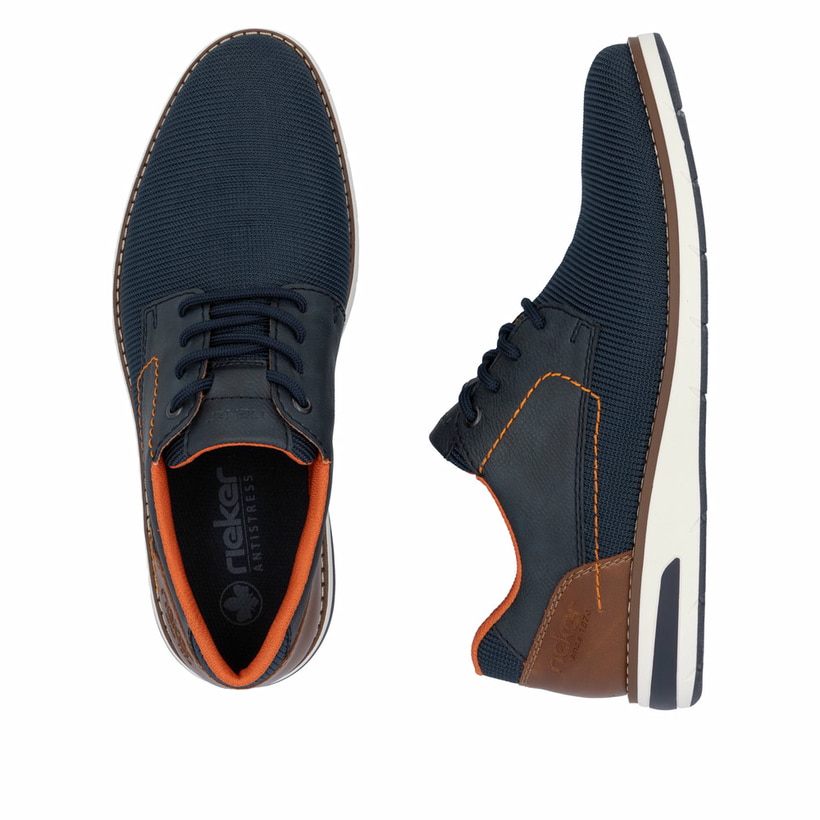 Blaue Rieker Herren Schnürschuhe 11301-14 mit der Komfortweite G 1/2. Schuh von oben, liegend.