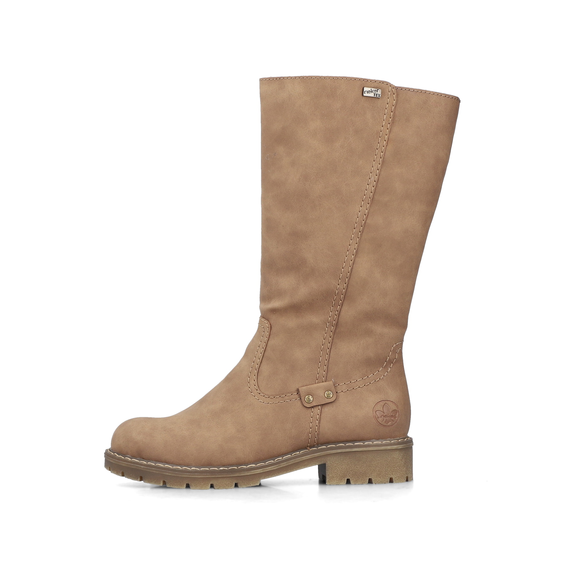 Beige Rieker Damen Hochschaftstiefel Y9180-20 mit wasserabweisender TEX-Membran. Schuh Außenseite.