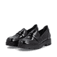 Mocassins Rieker noirs pour femmes 43050-00 avec bande élastique. Chaussures inclinées sur le côté.
