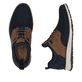 Mocassins Rieker bleus pour hommes 14750-15 avec bande élastique. Chaussure vue de dessus, couchée.