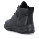 Schwarze Rieker Damen Schnürstiefel Z0022-01 aus Glattleder mit Reißverschluss. Schuh von hinten.