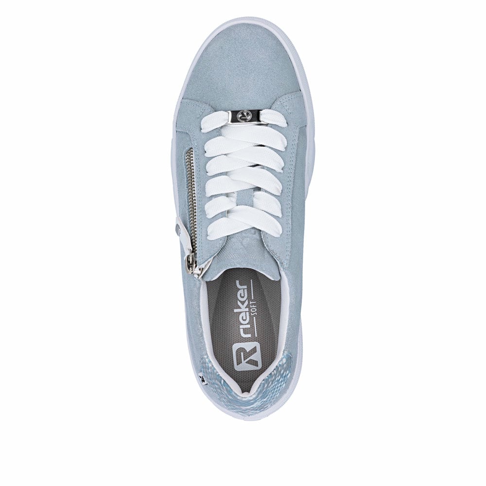 Blaue Rieker Damen Sneaker Low W2605-12 aus Rauleder. Schuh von oben.