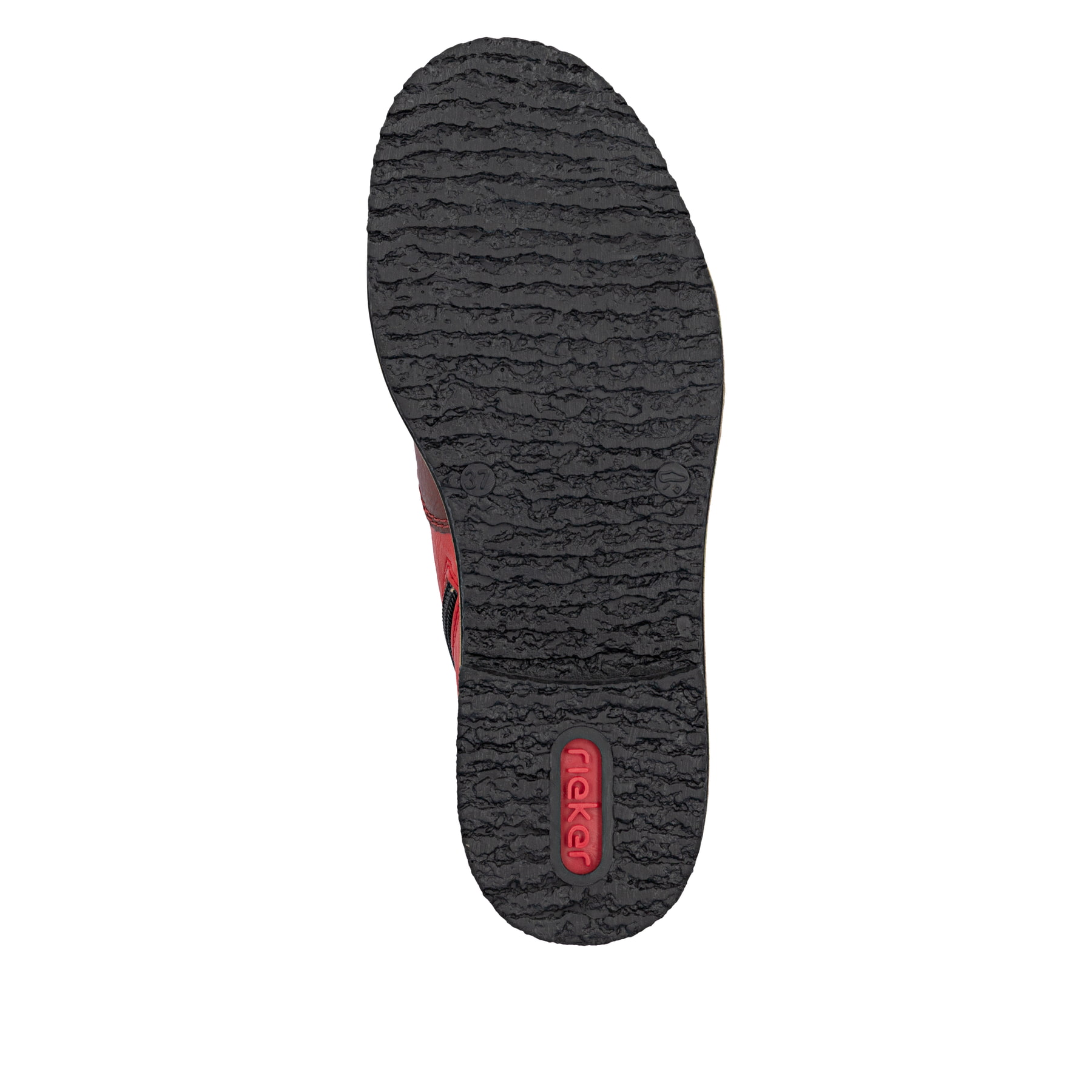 Rote Rieker Damen Schnürstiefel 73510-33 mit farbenfrohen Details. Schuh Laufsohle.