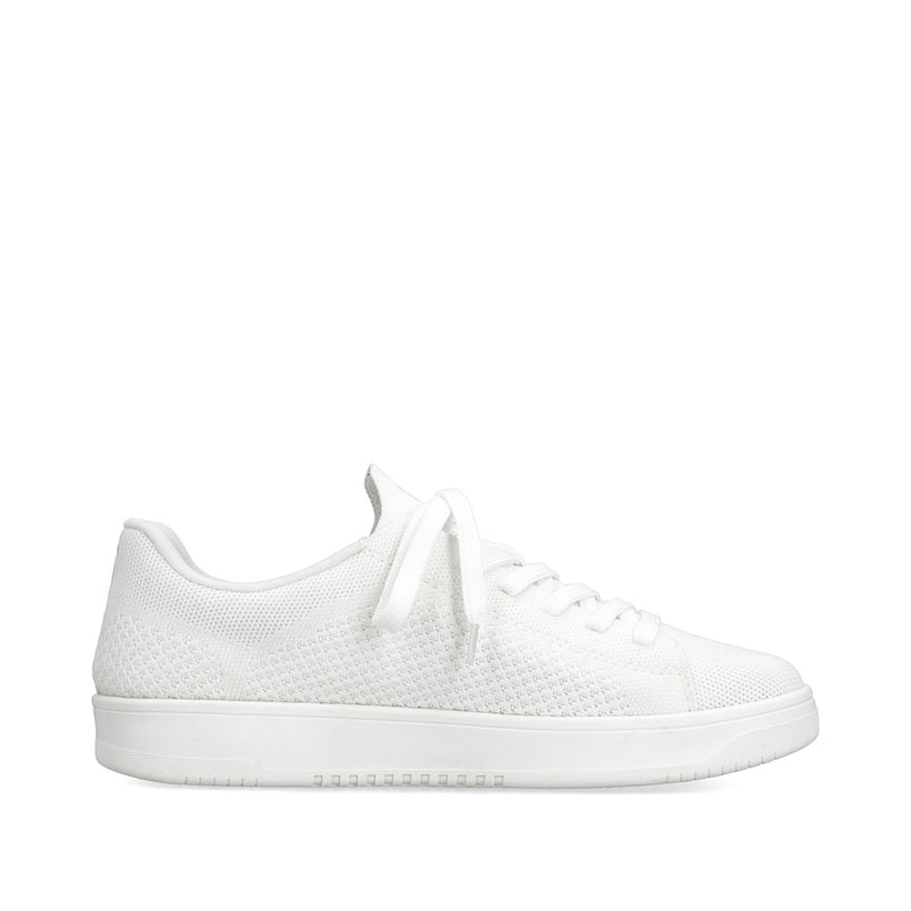 Baskets basses Rieker blanches lavables pour homme U1904-80 avec lacets. Côté intérieur de la chaussure.