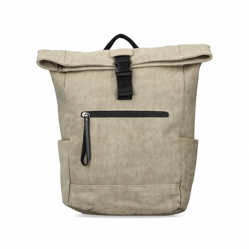 Rieker Damen Rucksack H1607-60 in Hellbeige aus Textil mit Reißverschluss. Rucksack Vorderseite.