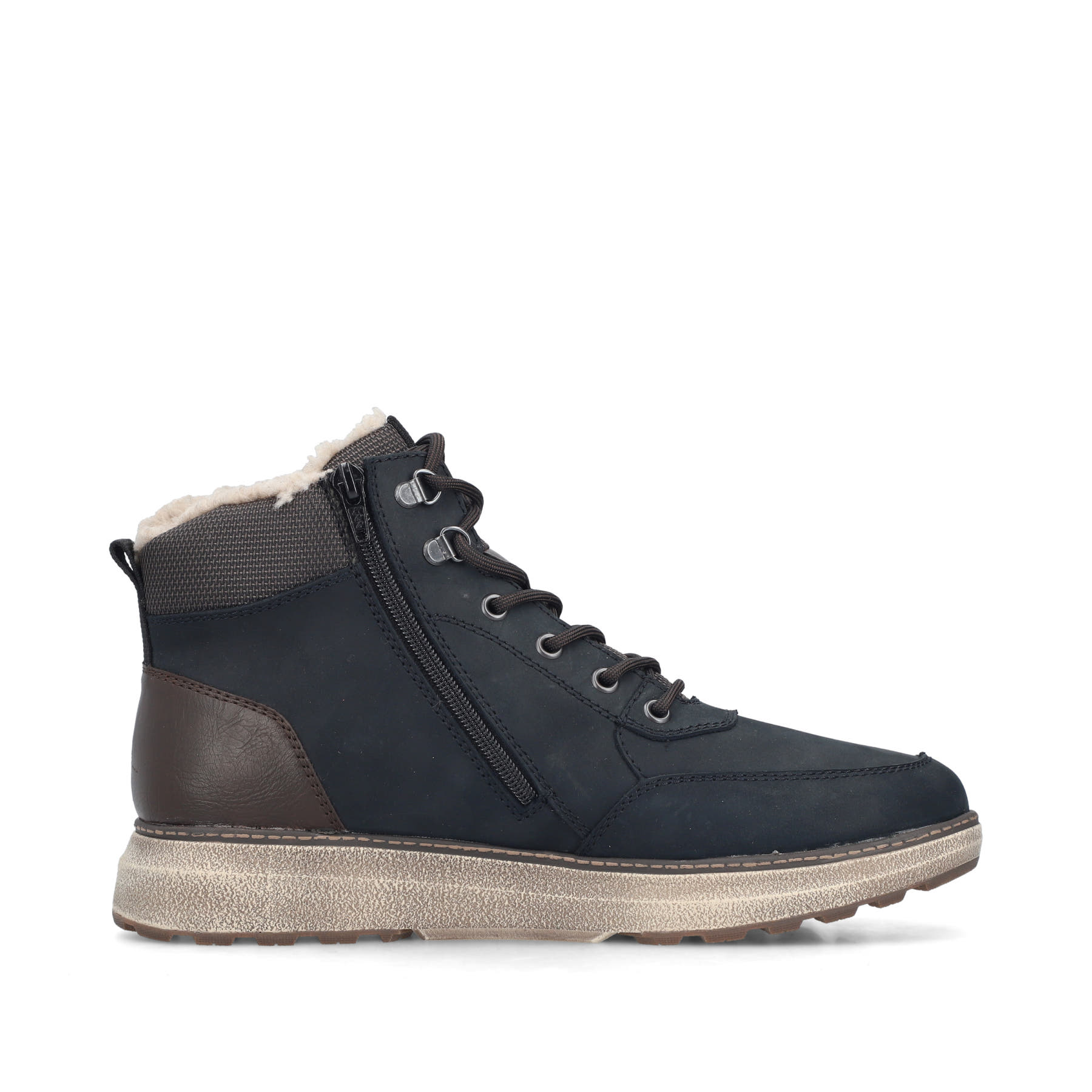 Dunkelblau-schwarze Rieker Herren Sneaker High B5546-14 aus Rauleder. Schuh Innenseite.