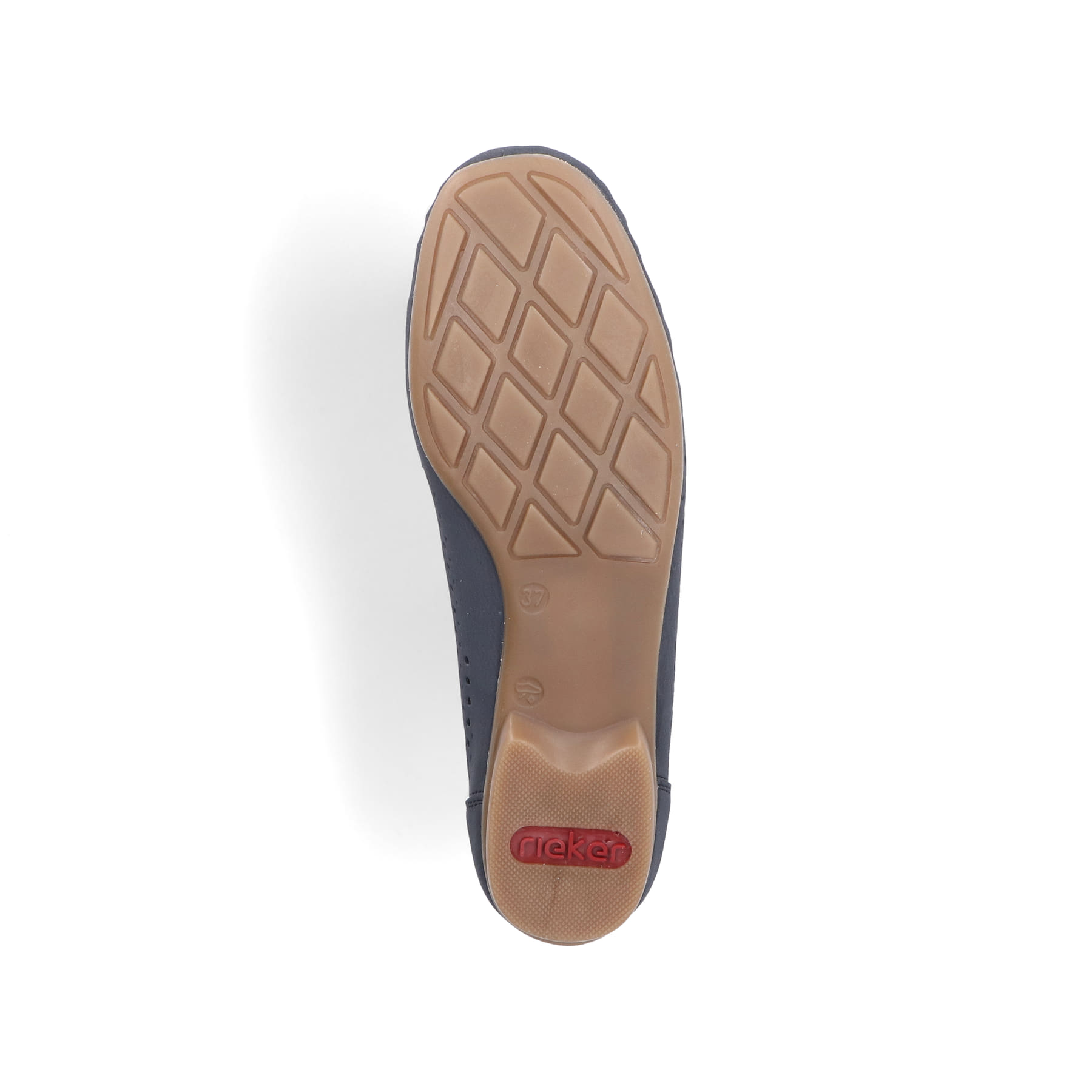 Blaue Rieker Damen Loafer 40065-15 mit der schmalen Passform E 1/2. Schuh Laufsohle.