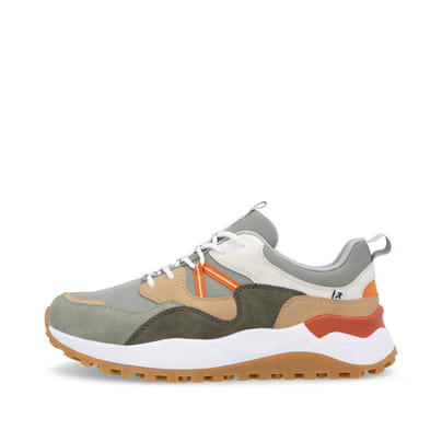 Grüne Rieker Herren Sneaker Low U1301-52 mit einer Schnürung. Schuh Außenseite.