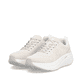 Beige Rieker Damen Sneaker Low W4101-60 mit Schnürung sowie ultraleichter Sohle. Schuhpaar seitlich schräg.