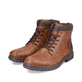 
Karamellbraune Rieker Herren Schnürstiefel 33140-25 mit einer robusten Profilsohle. Schuhpaar schräg.