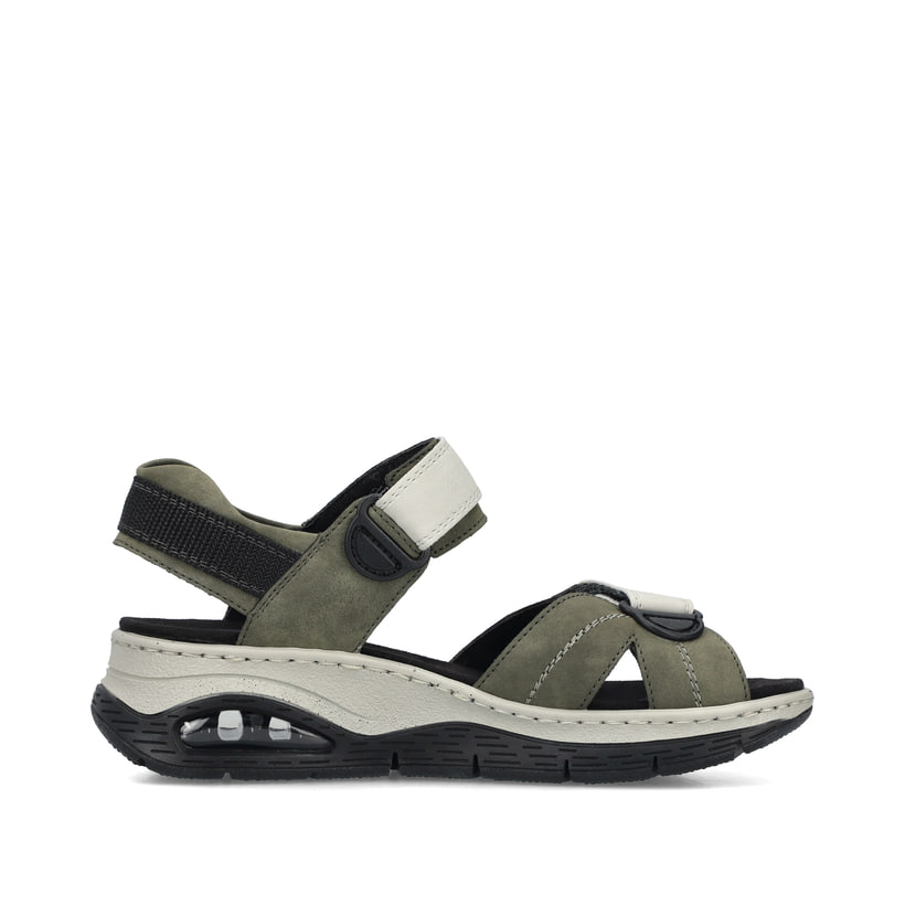 Grüne Rieker Damen Trekkingsandalen 67651-54 mit Rieker Air Sohlenfenster. Schuh Innenseite.