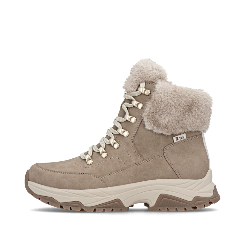 Beige Rieker Damen Schnürstiefel W3971-20 aus Glattleder. Schuh Außenseite.