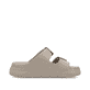 Beige Rieker Damen Pantoletten P2180-60 mit Schnallen sowie flexibler Sohle. Schuh Innenseite.