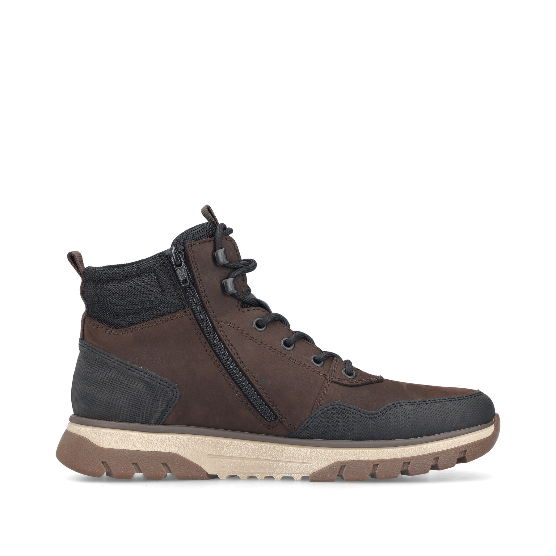 Schwarz-dunkelbraune Rieker Herren Schnürstiefel B9310-24 aus Rauleder. Schuh Innenseite.