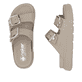 Beige Rieker Damen Pantoletten P2180-60 mit Schnallen sowie flexibler Sohle. Schuh von oben, liegend.