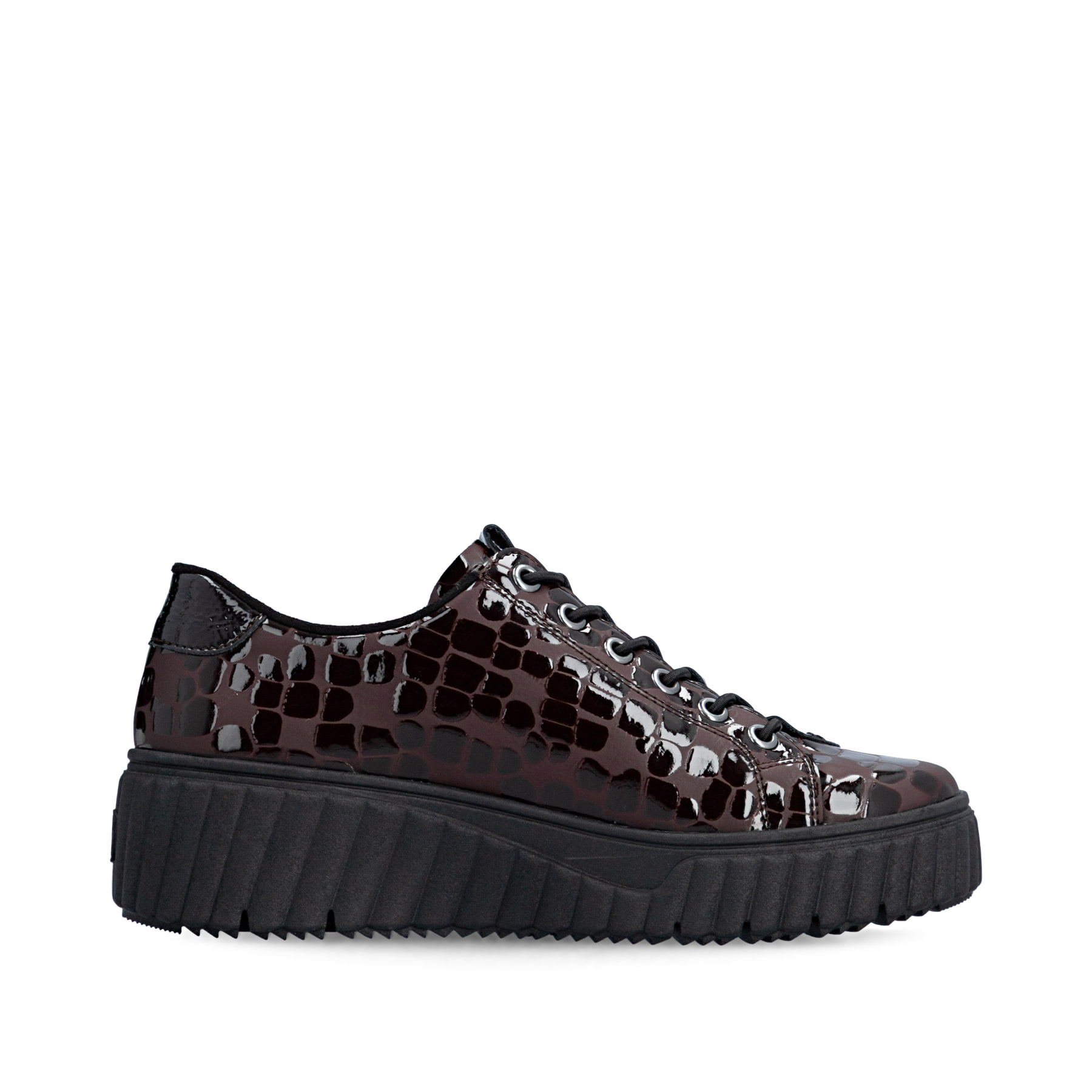 Dunkelbraune Rieker Damen Sneaker Low N2555-25 mit einem Reißverschluss. Schuh Innenseite.