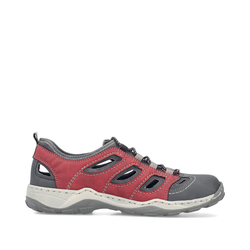 Rotgraue Rieker Herren Slipper 08065-33 mit raffinierten Cut-Outs sowie Gummizug. Schuh Innenseite.