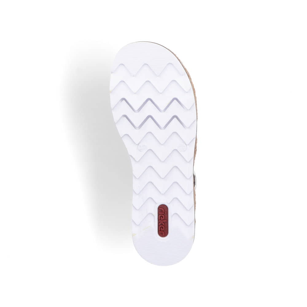 Sandales compensées Rieker or femme V7949-90 avec éléments décoratifs. Semelle extérieure de la chaussure.
