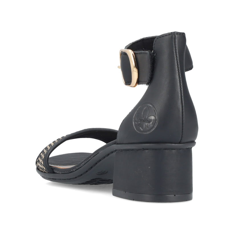 Schwarze Rieker Riemchensandaletten 64952-00 mit trendigen Schnalle. Schuh von hinten.