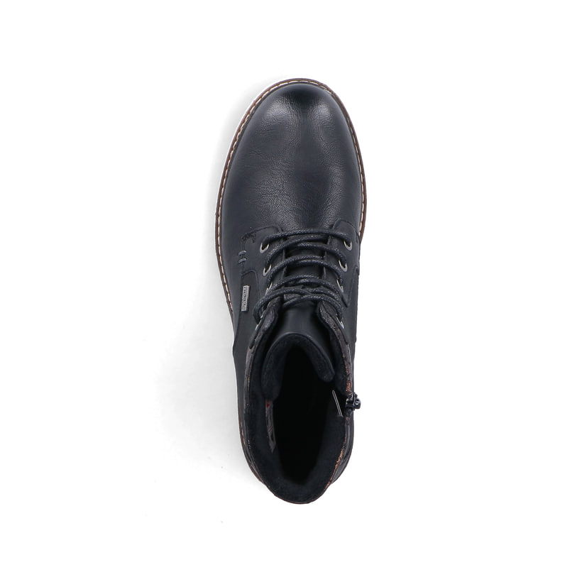 Schwarze Rieker Damen Schnürstiefel 94712-00 mit wasserabweisender TEX-Membran. Schuh von oben.