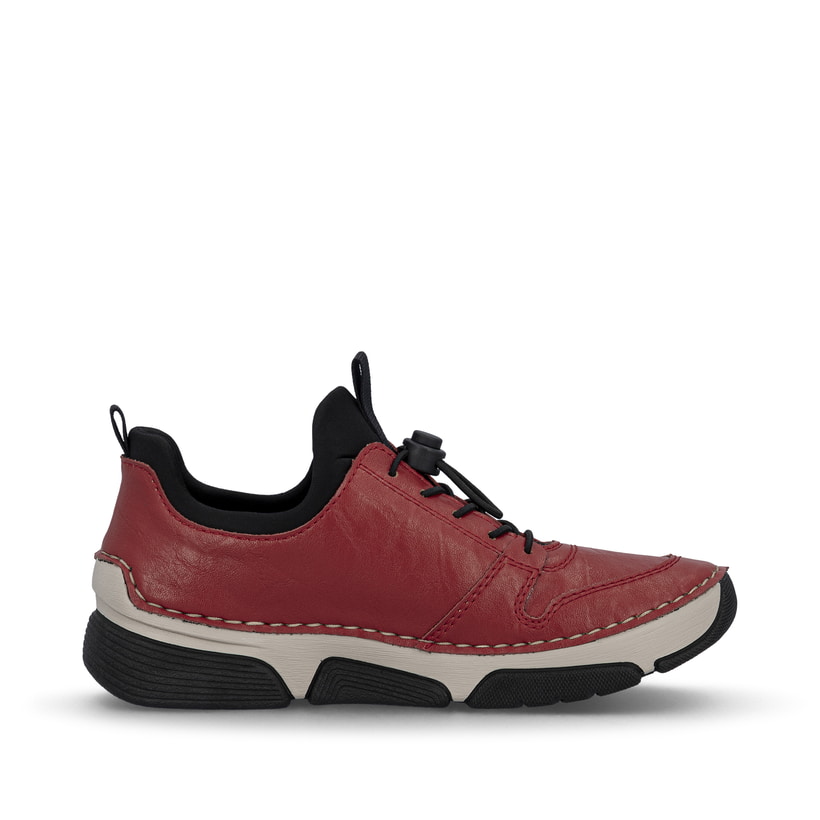 Mocassins Rieker rouges femme 45951-33 avec fermeture éclair décorative. Intérieur de la chaussure.
