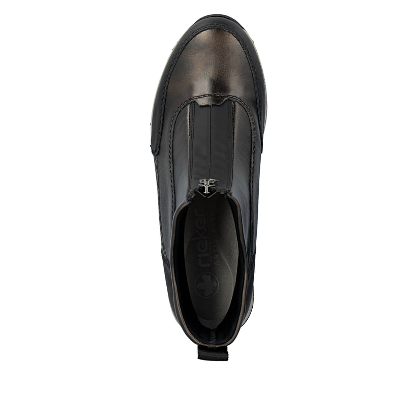 Bronzene Rieker Damen Kurzstiefel N9381-60 mit Metallic-Finish. Schuh von oben.