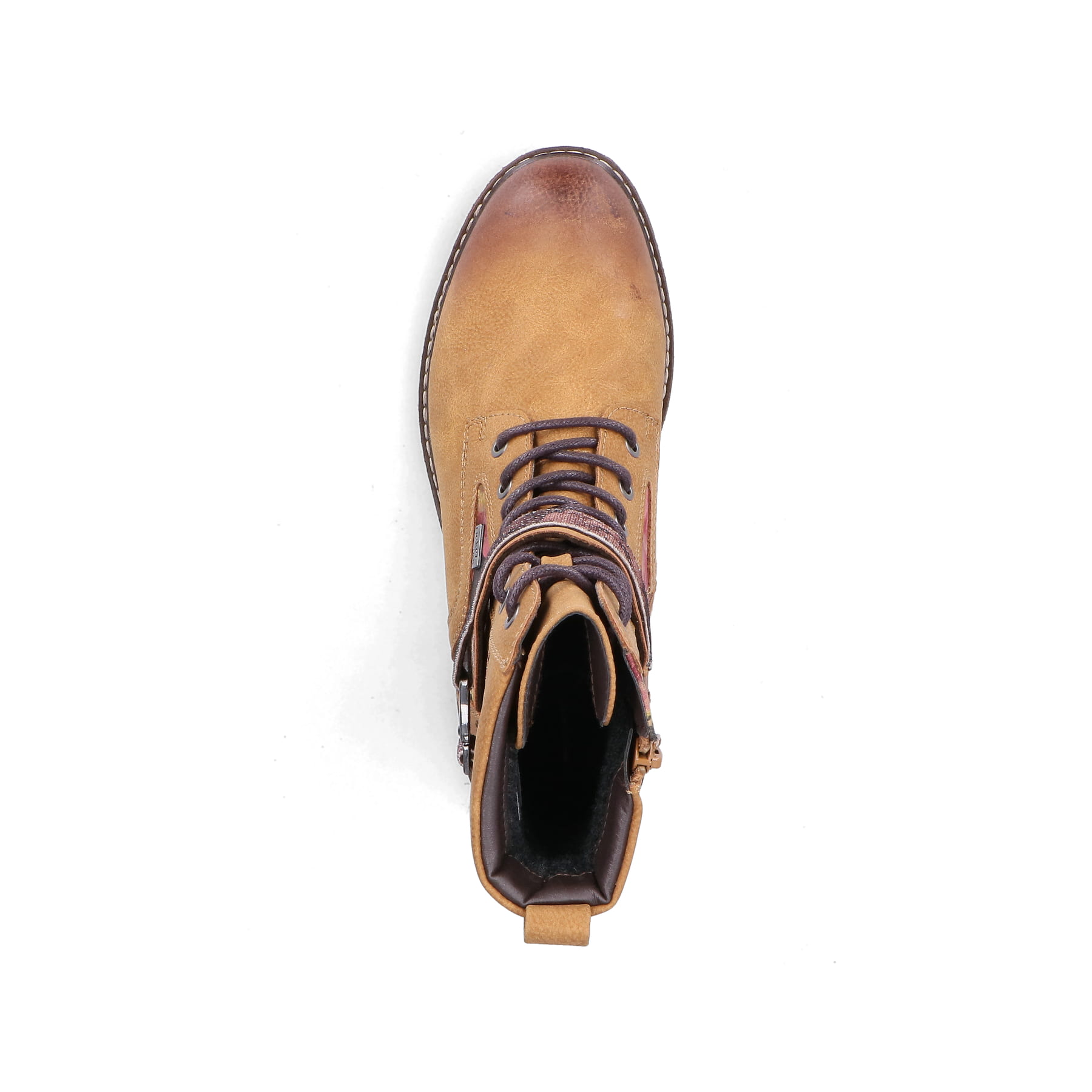 Gelbe Rieker Damen Schnürstiefel 94722-68 mit wasserabweisender TEX-Membran. Schuh von oben.