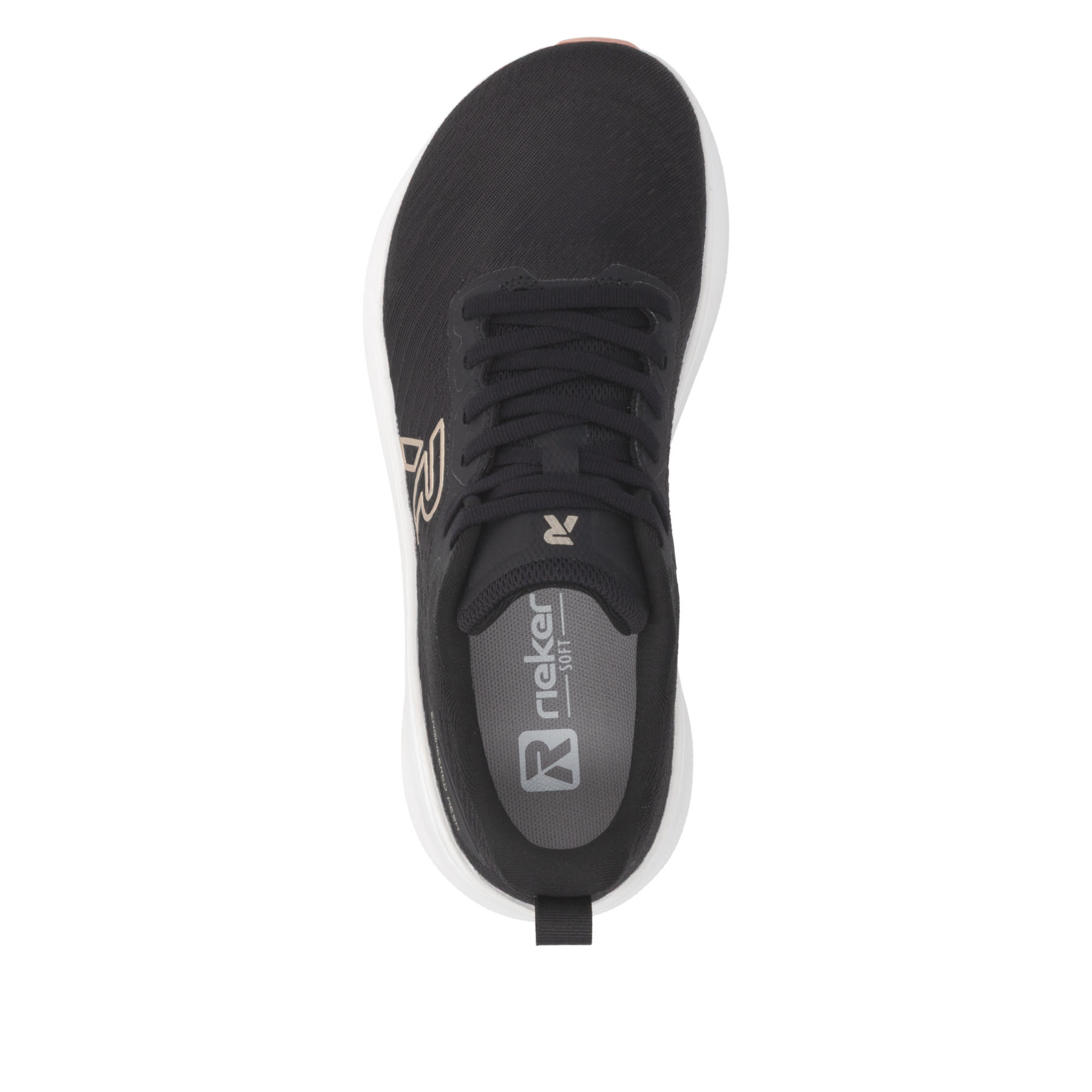 Schwarze Rieker Sport Damen Sneaker Low W4301-00. Schuh von oben.