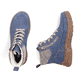 Blaue Rieker Damen Schnürstiefel 72330-14 mit Reißverschluss sowie Extraweite H. Schuh von oben, liegend.
