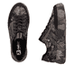 Dunkelbraun-schwarze Rieker Damen Sneaker Low M7711-26 mit floralem Aufdruck. Schuh von oben, liegend.