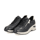 Schwarze Rieker Damen Sneaker Low N9301-00 mit einem Reißverschluss. Schuhpaar seitlich schräg.