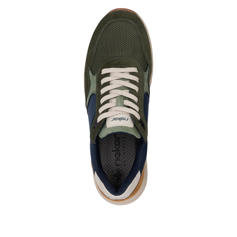 Grüne Rieker Herren Sneaker Low B1000-54 mit Rieker Air Sohlenfenster. Schuh von oben.