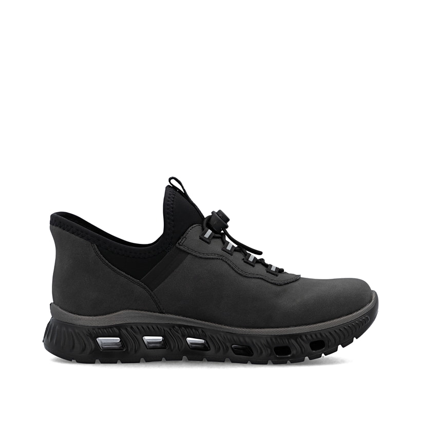 Dunkelgraue Rieker Damen Sneaker Low M6065-45 mit easy Hineinschlüpf-Möglichkeit. Schuh Innenseite.