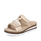 Cremebeige Rieker Damen Pantoletten V79K8-60 mit einem Klettverschluss. Schuh seitlich schräg.