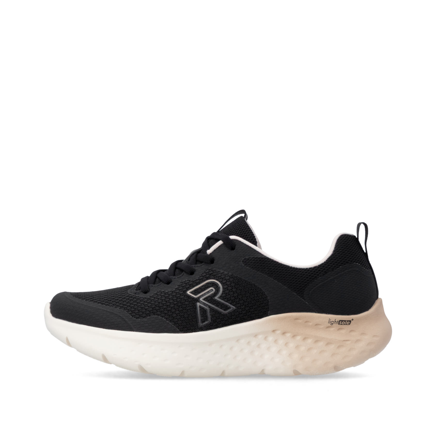 Schwarze Rieker Sport Damen Sneaker Low W4400-01. Schuh Außenseite.
