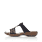 Blaue Rieker Damen Pantoletten 608K8-14 mit einem Klettverschluss. Schuh Außenseite.