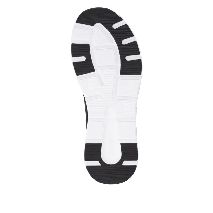 Schwarze Rieker Herren Sneaker Low 09106-00 mit Schnürung sowie abgesetztem Logo. Schuh Laufsohle.