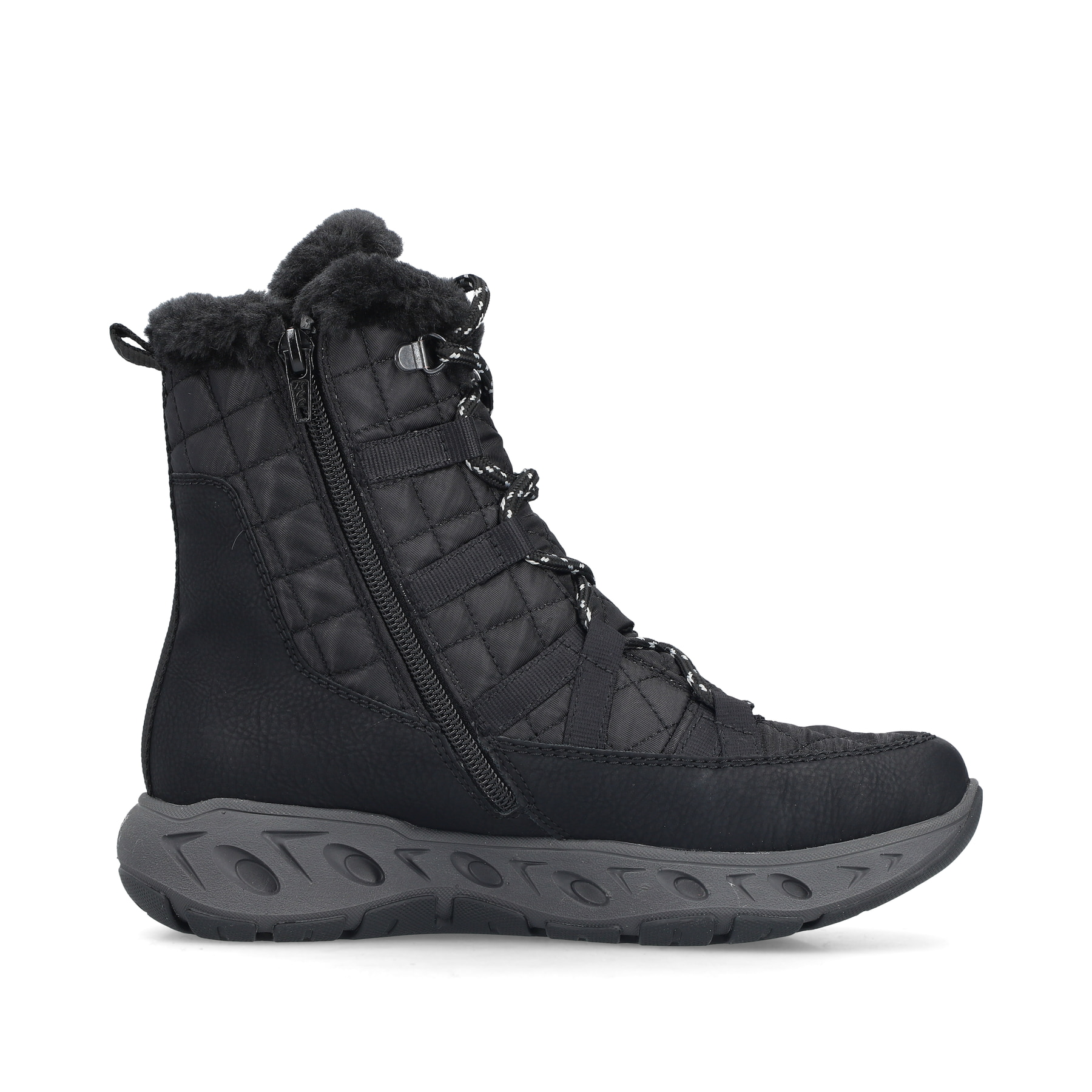 Schwarze Rieker Damen Schnürstiefel M6540-00 mit wasserabweisender TEX-Membran. Schuh Innenseite.