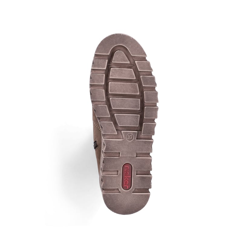 Taupefarbene Rieker Damen Chelsea Boots Z8960-25 mit einem Reißverschluss. Schuh Laufsohle.