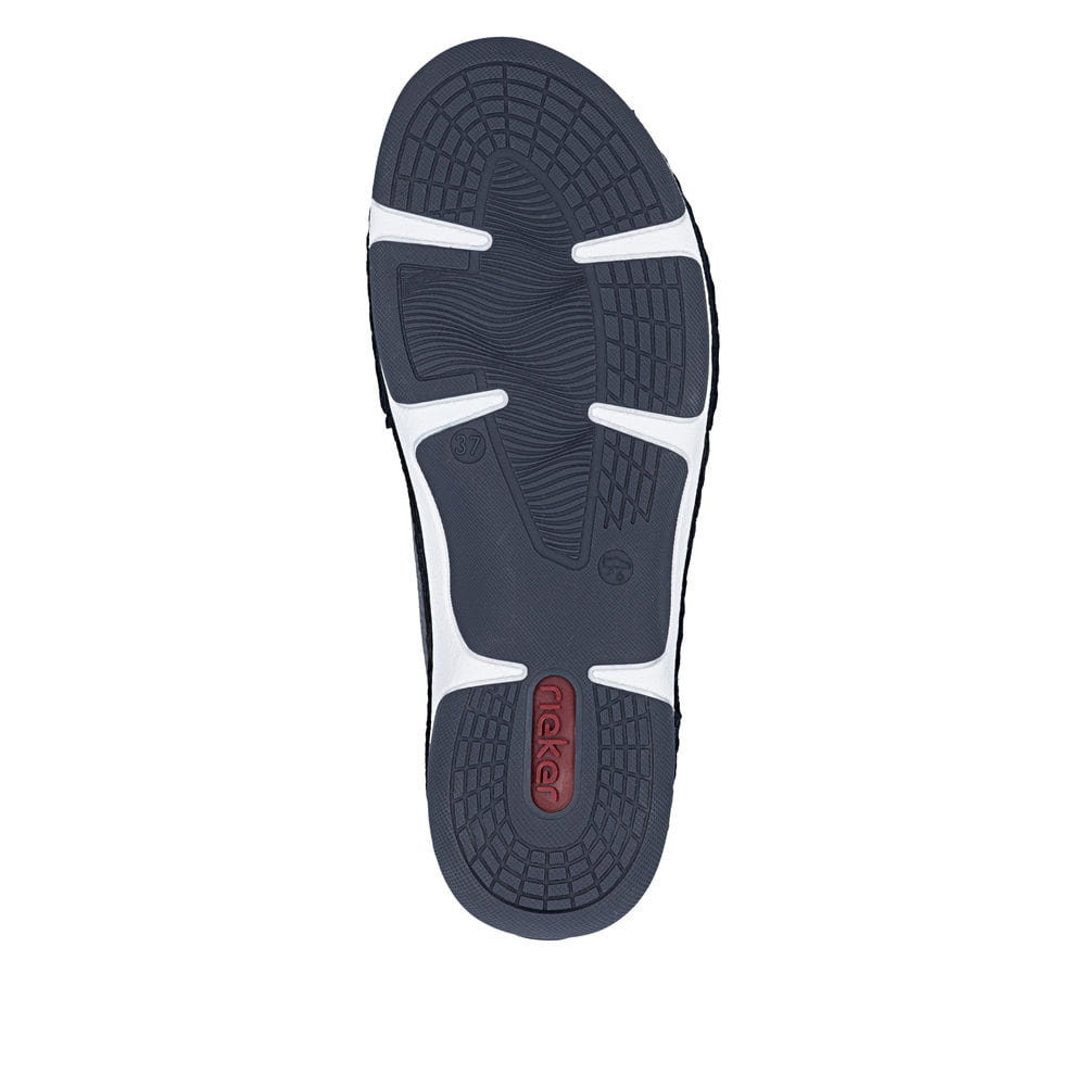 Blaue Rieker Damen Schnürschuhe 55901-14 aus Glattleder mit modernen Ziernähten. Schuh Laufsohle.
