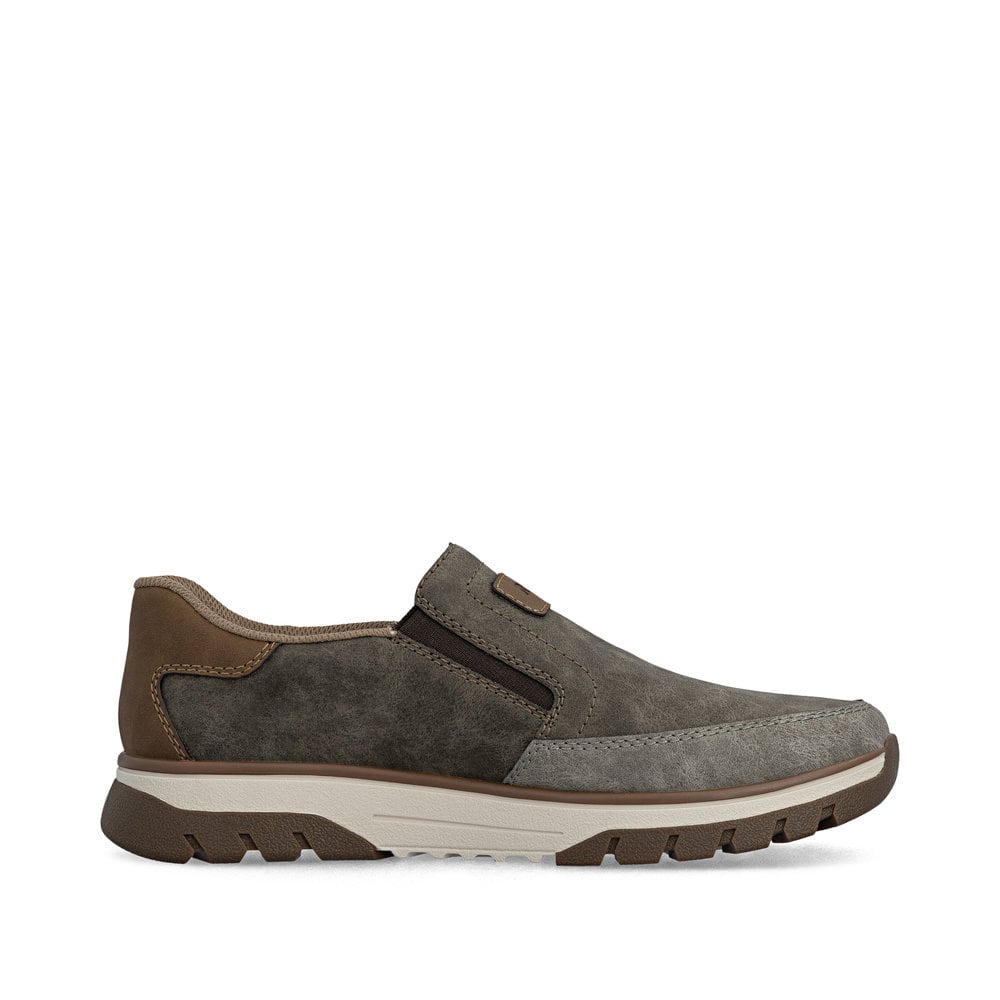 Mocassins Rieker marron pour homme B9350-25 avec bande élastique. Côté intérieur de la chaussure.