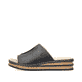 Schwarze Rieker Damen Pantoletten 629M9-00 mit moderner Spannnaht. Schuh Außenseite.