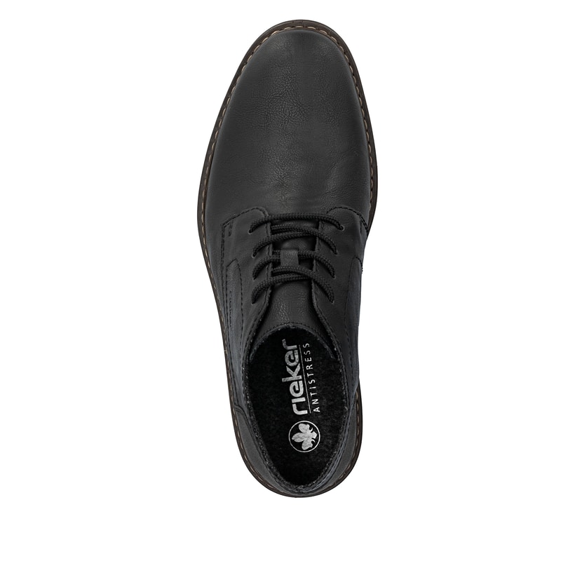 Tiefschwarze Rieker Herren Schnürschuhe 17604-00 mit einer schockabsorbierenden Sohle. Schuh von oben