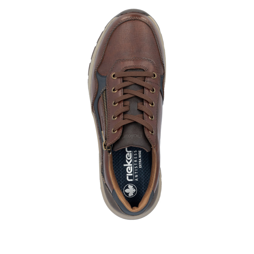 Braune Rieker Herren Schnürschuhe 11001-25 aus Glattleder mit Reißverschluss. Schuh von oben.
